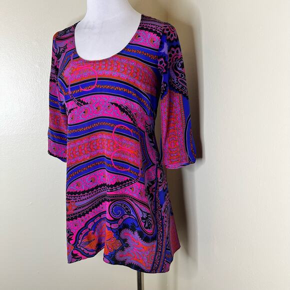 Plenty by Tracy Reese Silk Tunic Dress XS Womens Mini Purple Pink Shift Abstract - Picture 4 of 7
